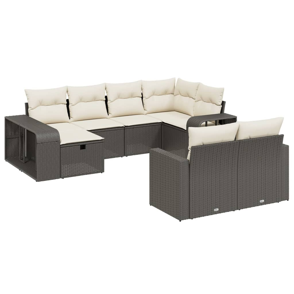 10 részes fekete polyrattan kerti ülőgarnitúra párnákkal (3266236)