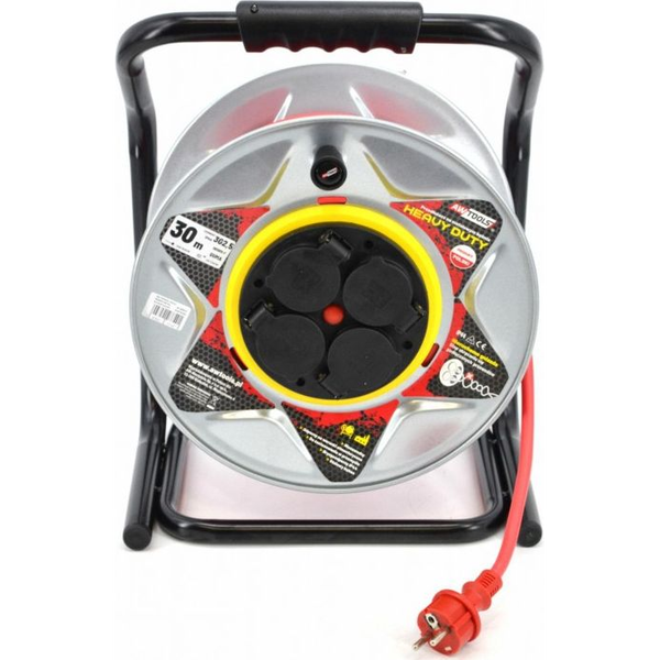  AWTools przedłużacz bęben metalowy czerwony Heavy Duty 30m 3x2,5 mm 16A, 3680W, IP44 (AW70255)