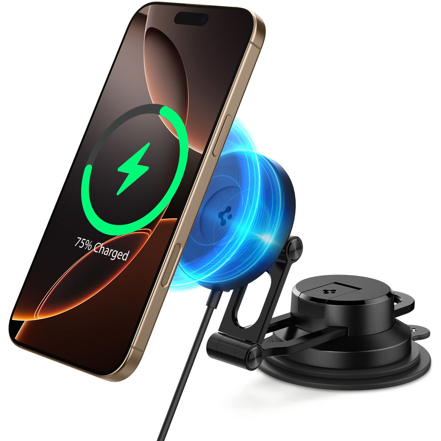 Spigen OneTap Pro 4 MagSafe Car Mount Charger Wireless Dashboard Windshield, fekete (ACP08544)