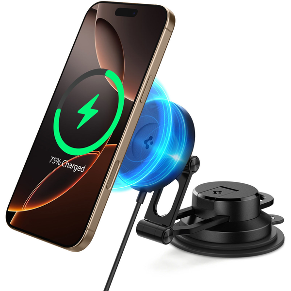 Spigen OneTap Pro 4 MagSafe Car Mount Charger Wireless Dashboard Windshield, fekete