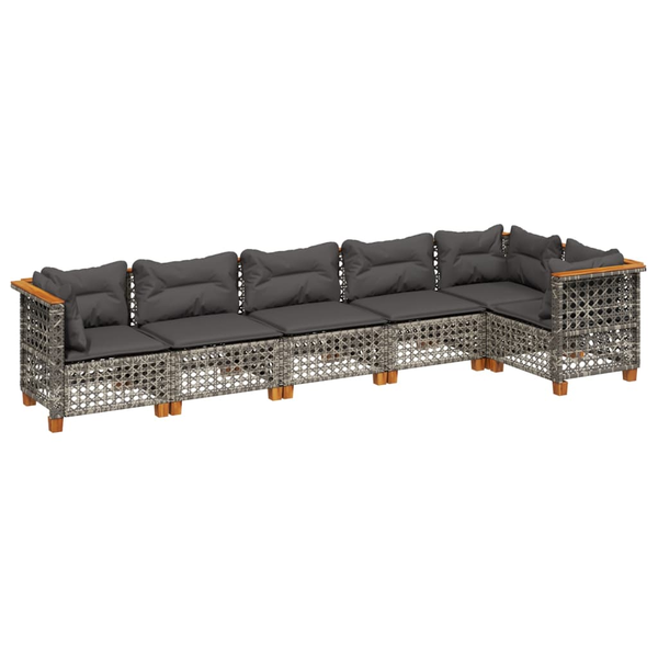 Set mobilier grădină cu perne, 6 piese, gri, poliratan