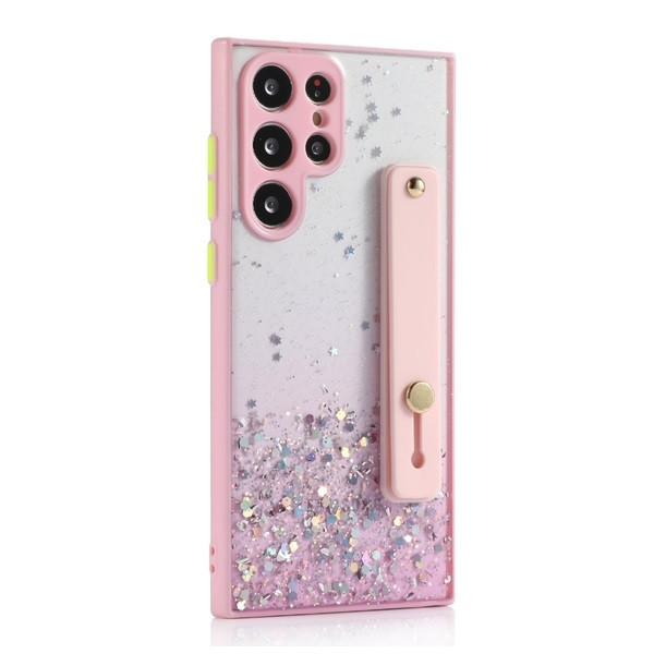 Samsung Galaxy A54 5G SM-A546B, Szilikon tok, közepesen ütésálló, kézpánttal, színátmenetes, csillogó minta, Wooze Strap Star, mintás/rózsaszín (130848)