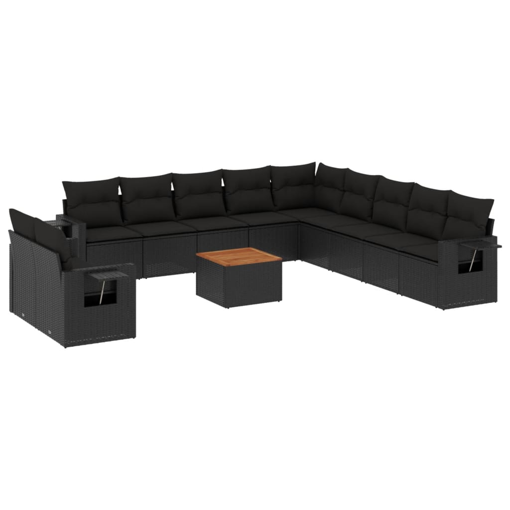 12 részes fekete polyrattan kerti ülőgarnitúra párnákkal (3256972)