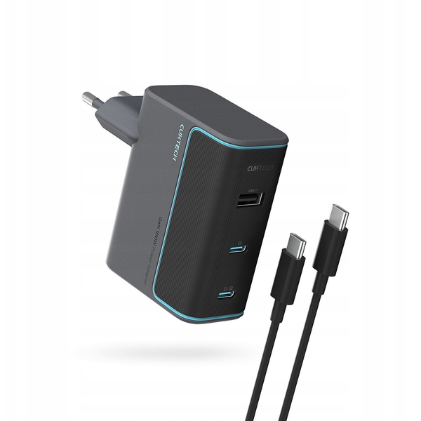 Ładowarka sieciowa Cuktech CUKAD1003EUG GaN 100W 2 x USB-C 1 x USB-A z kablem USB-C -szara