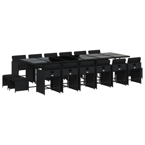 Set mobilier de grădină cu perne, 17 piese, negru, poliratan