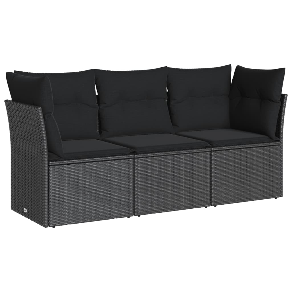 3 részes fekete polyrattan kerti ülőgarnitúra párnával (3217205)