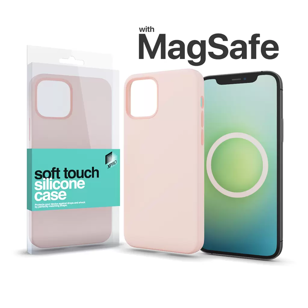 XPRO MagSafe rögzítésű Soft Touch Szilikon tok Apple Iphone 14 Pro Max készülékhez - krétarózsaszín