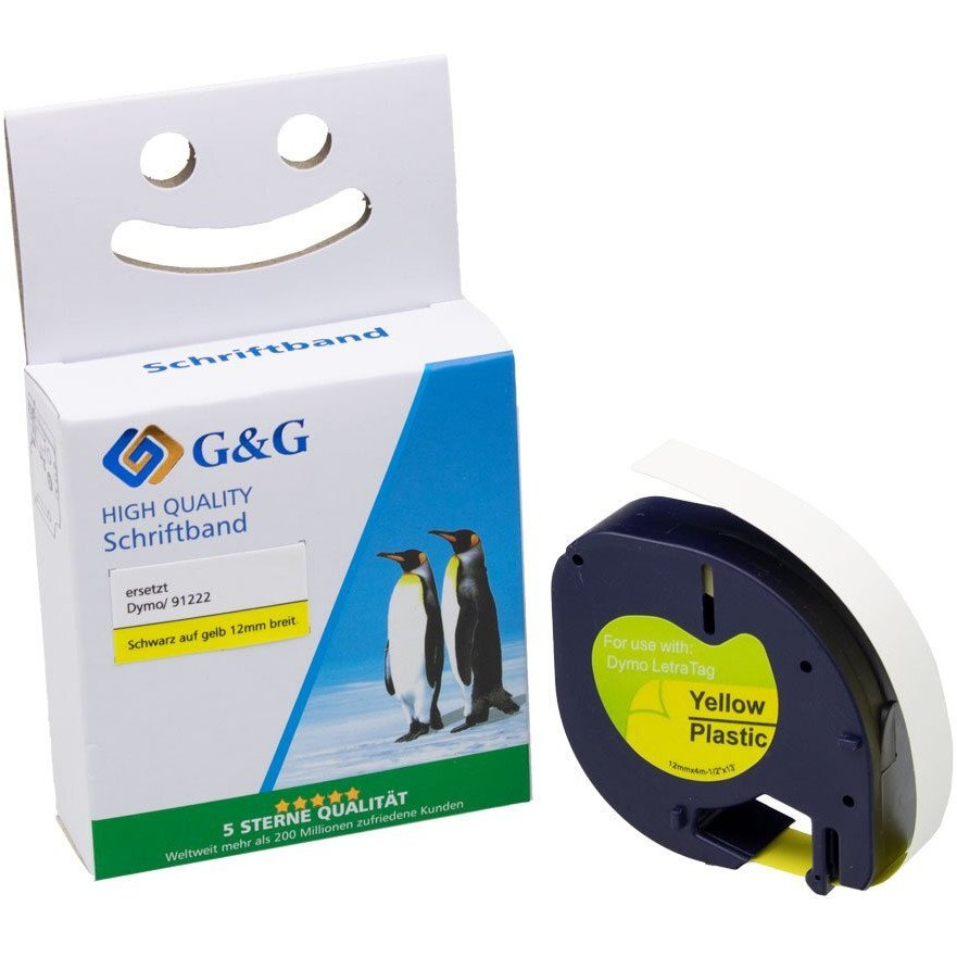 G&G LT Feliratozó szalag Poliészter Szalagszín: Hipersárga Szövegszín: Fekete 12 mm 4 m (RL-D-91222-BK/YE-12MM4M)