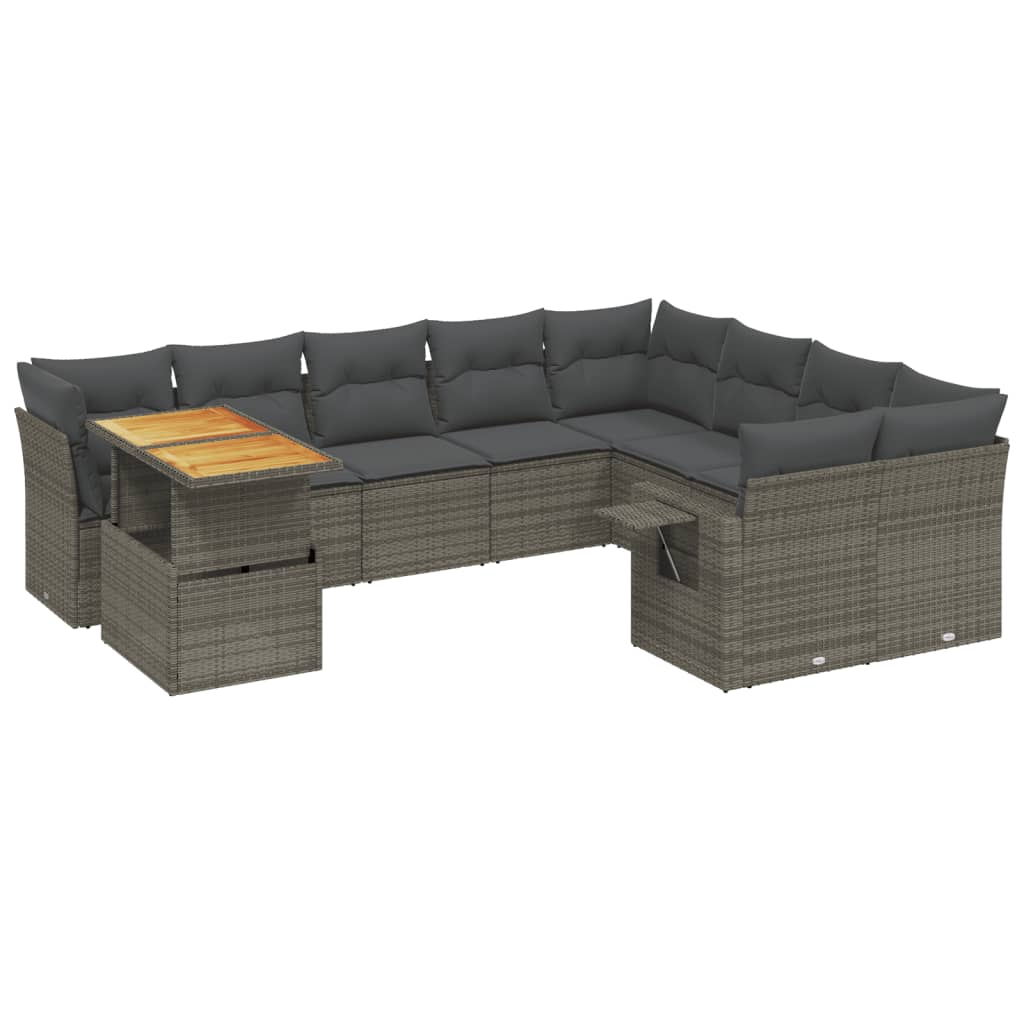 10 részes szürke polyrattan kerti ülőgarnitúra párnákkal (3271921)