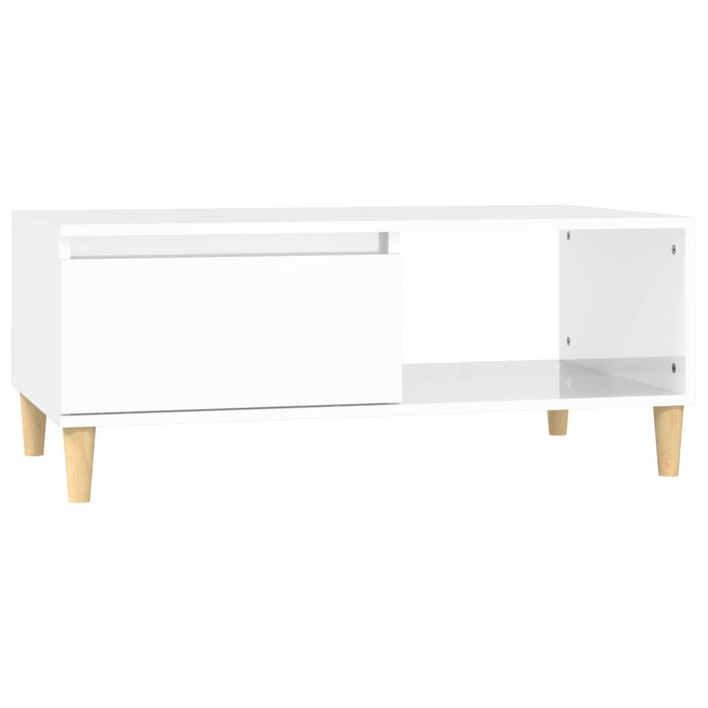 magasfényű fehér szerelt fa dohányzóasztal 90 x 50 x 36,5 cm (821046)
