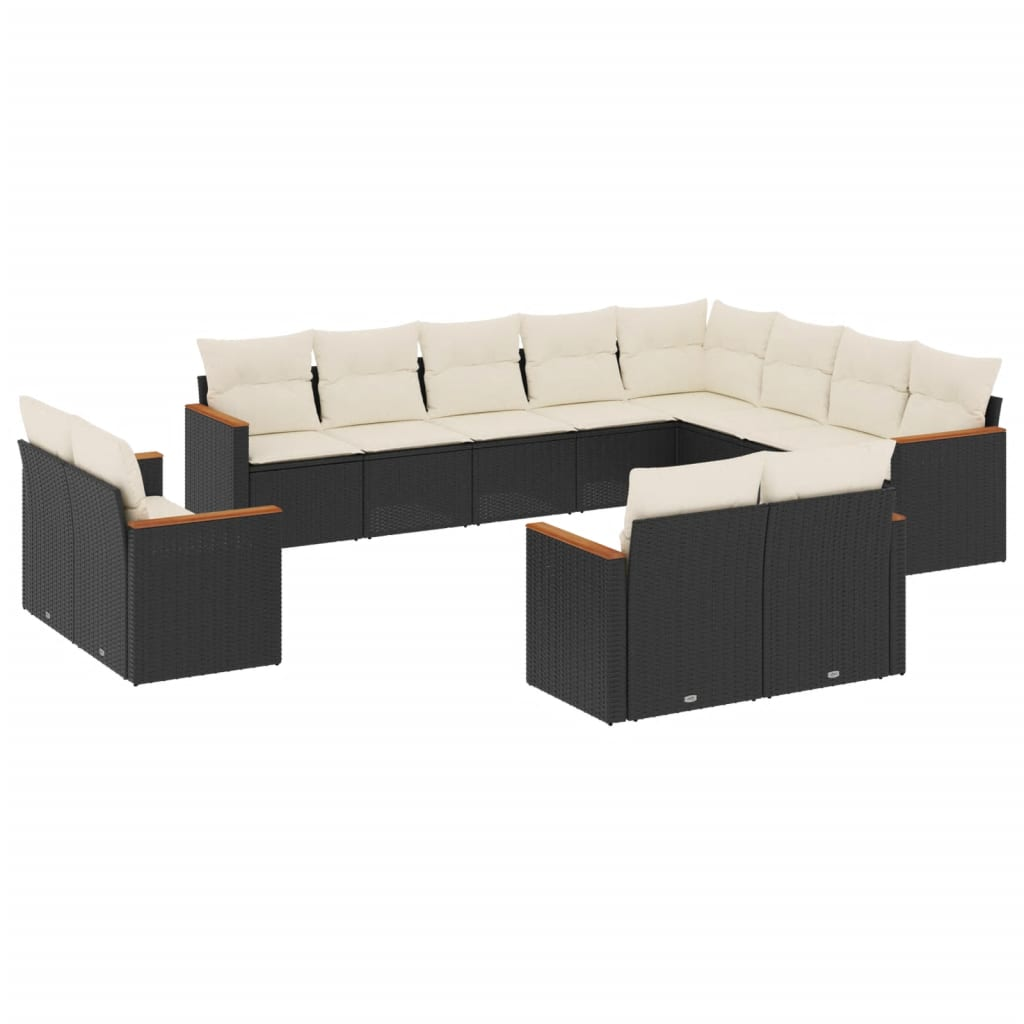 12 részes fekete polyrattan kerti ülőgarnitúra párnákkal (3258913)