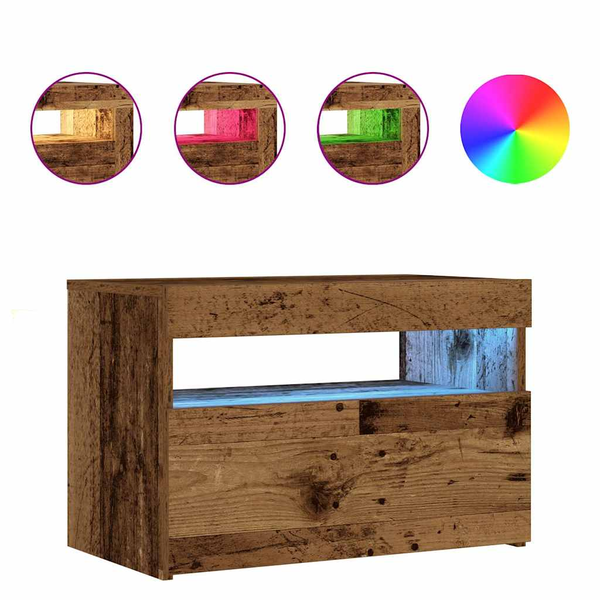 vidaXL Szafka nocna z oświetleniem LED, stare drewno, 60x35x40 cm