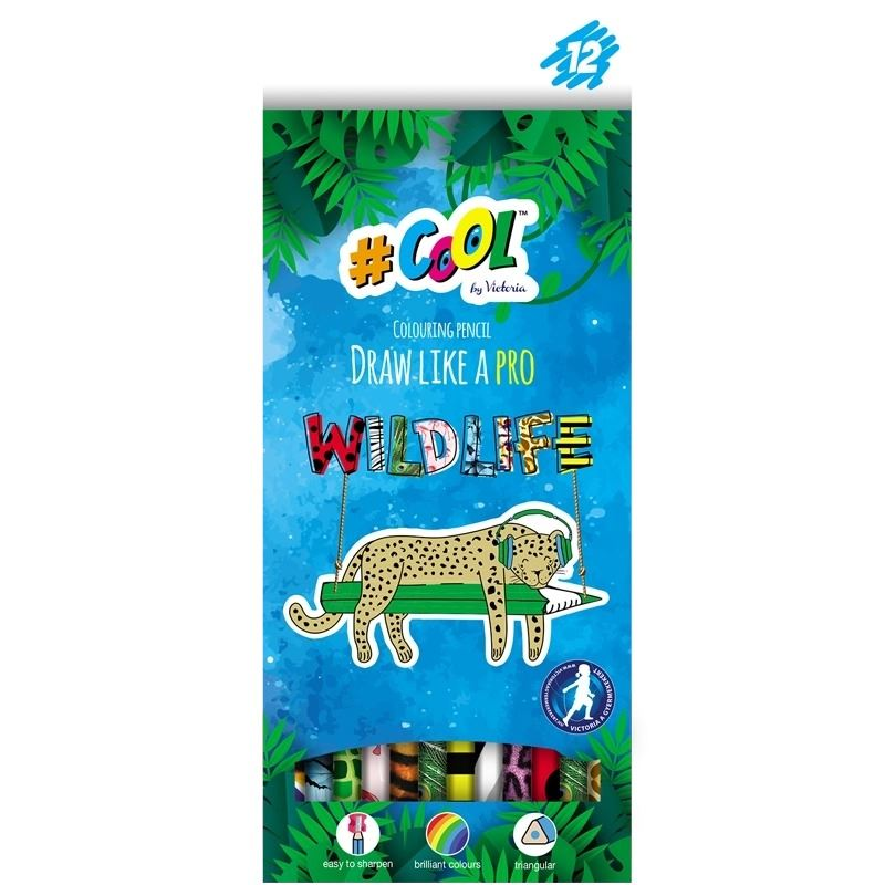 Victoria Wildlife háromszögletű színes ceruza készlet, 12 különböző szín (TVC003) (TVC003)
