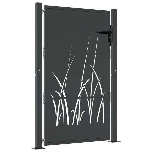 vidaXL vidaXL Furtka ogrodowa, antracytowa, 105x130 cm, stal, motyw trawy