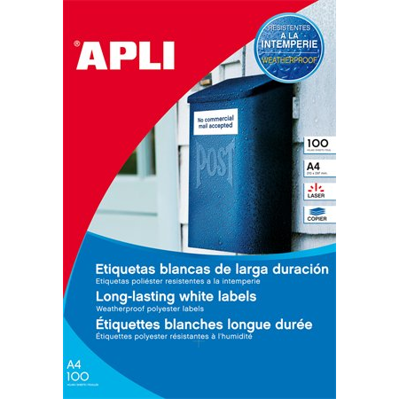 Apli 210x297mm poliészter időjárásálló Etikett matt 100 etikett/csomag (12121)