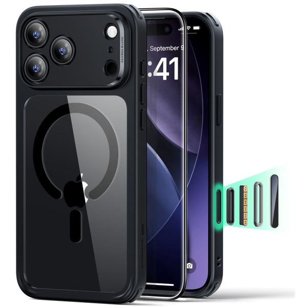 ESR CLASSIC HYBRID szilikon telefonvédő (ütésállóság, légpárnás sarok, MagSafe + képernyővédő üveg) FEKETE Apple iPhone 17 Pro (GP-174886)