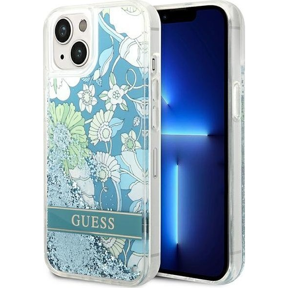 Guess Flower Liquid Glitter Apple iPhone 14 Plus hátlap tok, zöld (GUE2060)