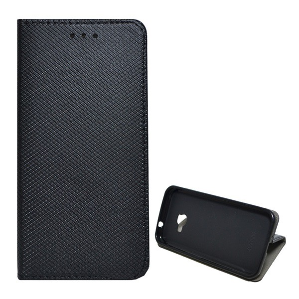Tok álló, bőr hatású (FLIP, oldalra nyíló, asztali tartó funkció, rombusz minta) FEKETE [Samsung Galaxy Xcover 4s (SM-G398F)] (5996457705924)