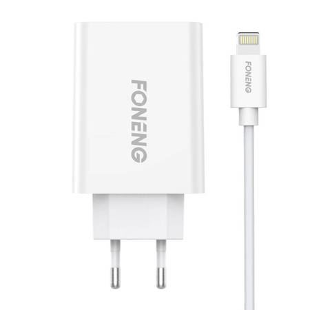 Foneng EU43 hálózati töltő + USB-A -Lightning kábel fehér (EU43 iPhone) (EU43 iPhone)