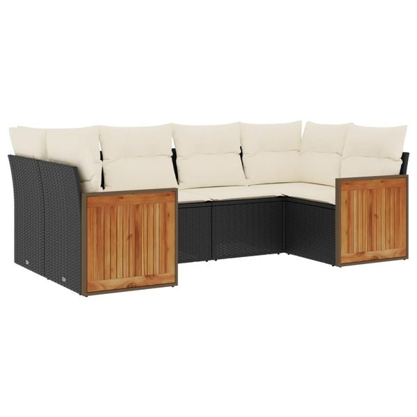 Set mobilier de grădină cu perne, 6 piese, negru, poliratan
