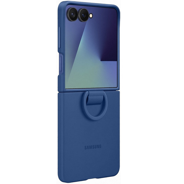 Samsung Galaxy Z Flip7 SM-F766B, Szilikon tok, telefongyűrű, sötétkék, gyári