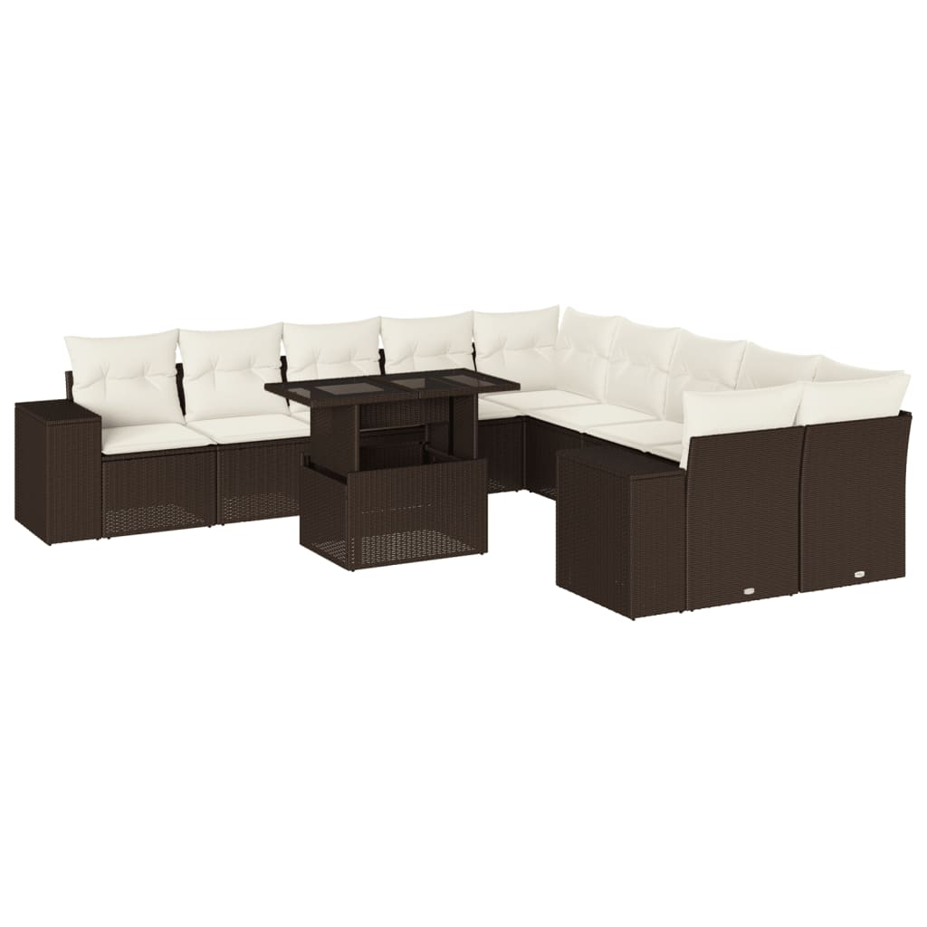 11 részes barna polyrattan kerti ülőgarnitúra párnákkal (3269433)