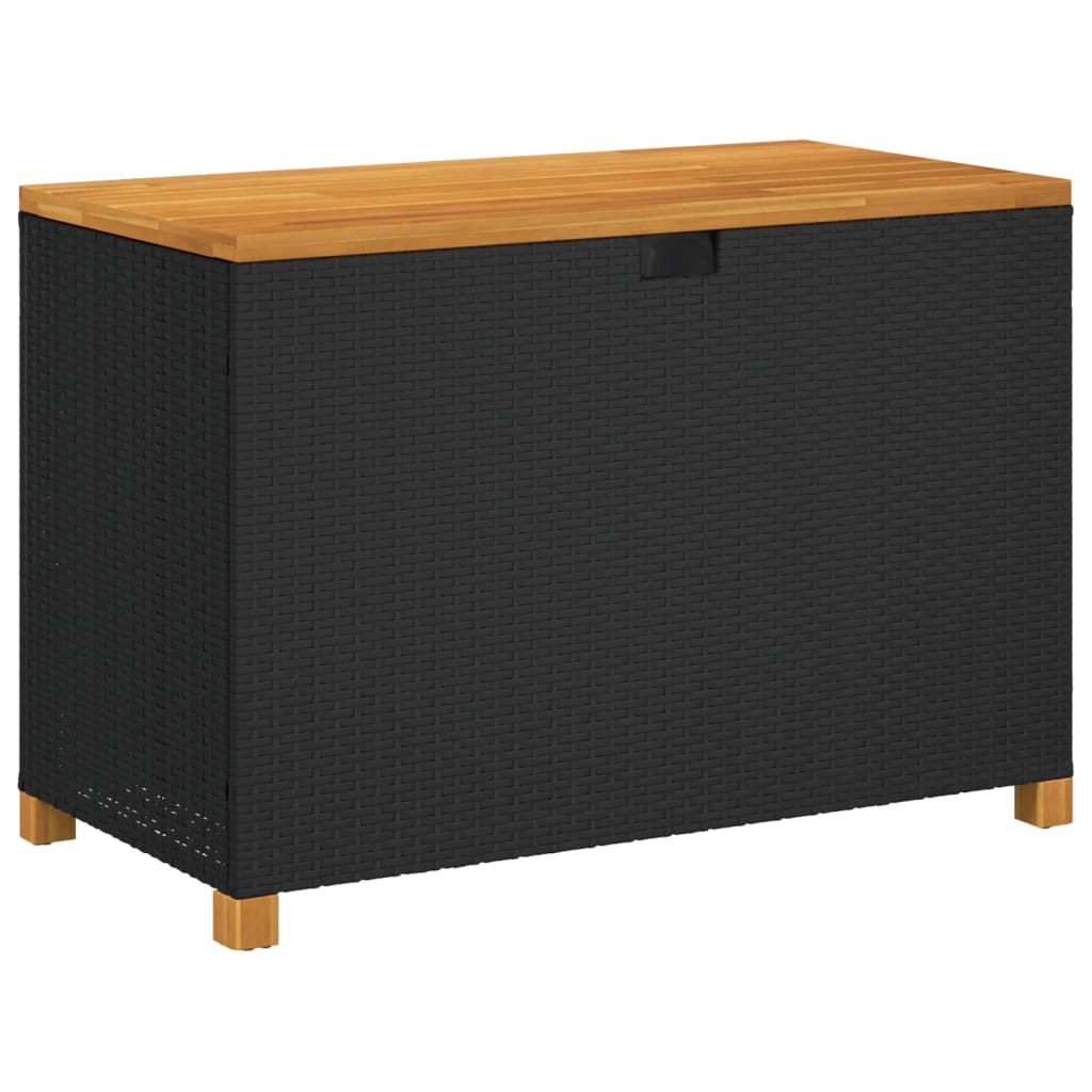 fekete polyrattan és akácfa kerti tárolóláda 110 x 55 x 63 cm (366285)
