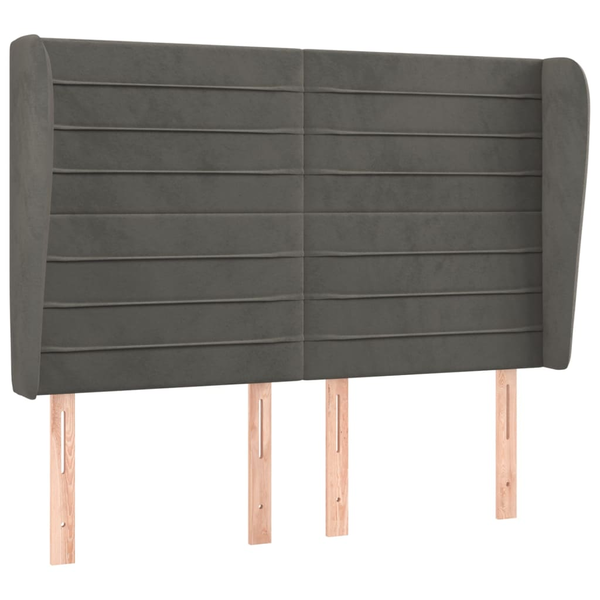Tăblie de pat cu aripioare gri închis 147x23x118/128 cm catifea