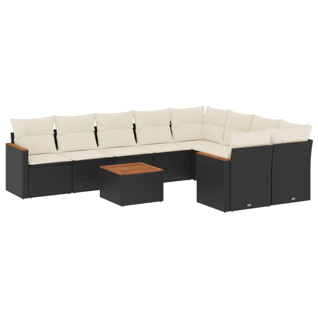 10 részes fekete polyrattan kerti ülőgarnitúra párnákkal (3226308)