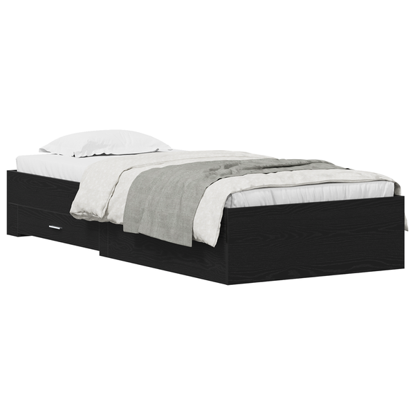 Pat Cadru Negru Stejar 90x190 cm Lemn prelucrat