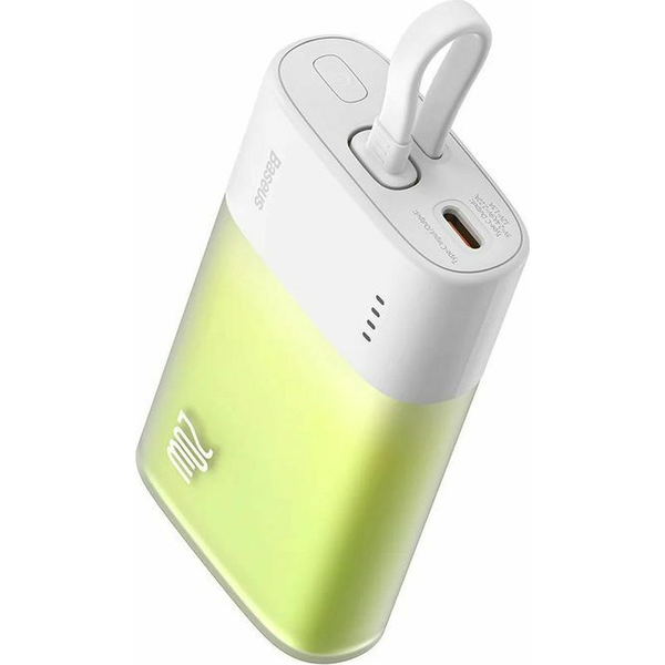Powerbank Baseus Popsicle 5200mAh 20W z wbudowanym kablem Lightning (+ biały kabel Baseus Simple USB-C - USB-C 60W/20V/3A/30cm) - biało-zielony