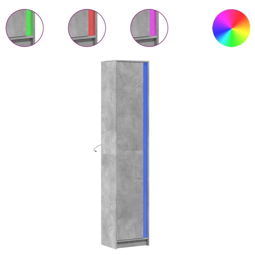 betonszürke szerelt fa magasszekrény LED-ekkel 41,5x32,5x200 cm (3307901)