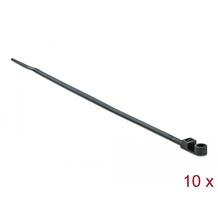 Delock Kábelkötöző szorító fűzőlyukkal Hx 300 x Sz 4,8 mm, 10 darab fekete (18951) (18951)