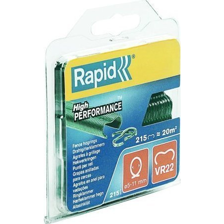 Kötözőfogó kapocs, Rapid VR22, zöld, C-kapocs, Rapid FP222 és FP20 kötözőfogóhoz, 5–11 mm huzalhoz, horganyzott, PVC bevonat, 215 db
