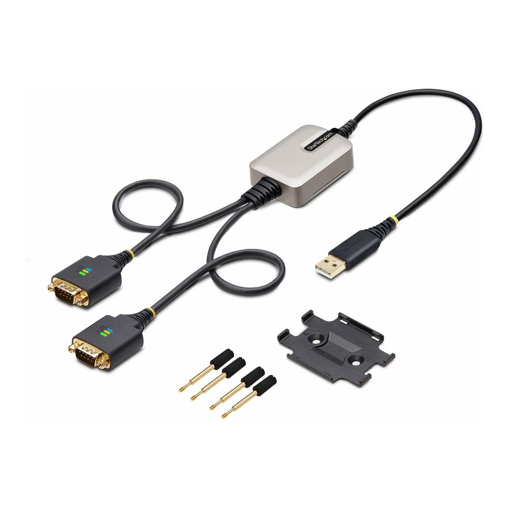 StarTech.com 2P1FFC-USB-SERIAL csatlakozó átlakító USB-A 2 x DB-9 RS-232 Fekete, Szürke (2P1FFC-USB-SERIAL)