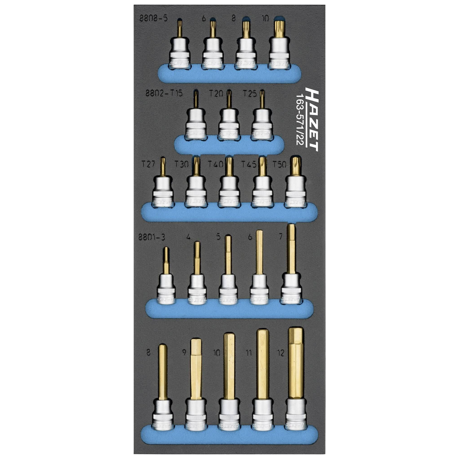 Hazet 163-571/22 dugókulcs betét készlet, 22 részes (163-571/22)
