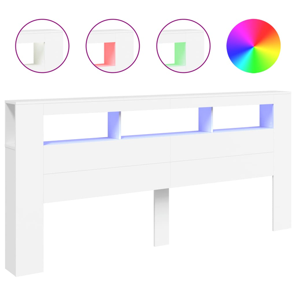  vidaXL Wezgłowie łóżka z LED, białe, 220x18,5x103,5 cm Lumarko!