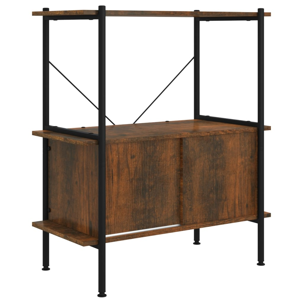 3 szintes acél és szerelt fa polc szekrénnyel 80 x 40 x 92 cm (336352)