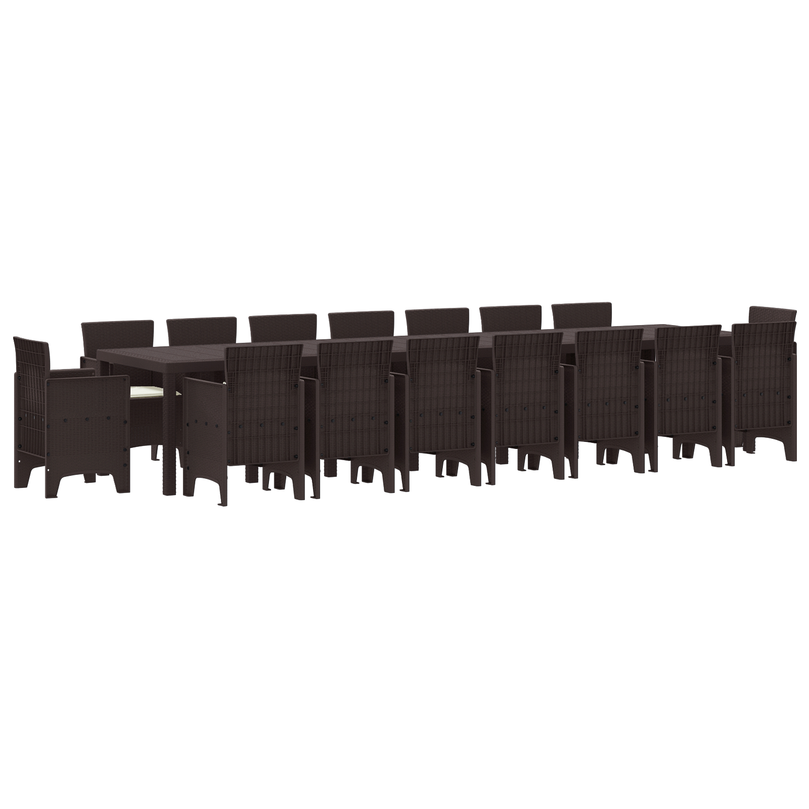 17 Részes Kert Étkező Szett Párnákkal Barna Polirattan, Kert Asztal Barna 250x100x73 cm Polirattan, Kert Asztal Barna 150x100x73 cm Polirattan, Kert Székek Párnákkal 4 db Barna Polirattan (3378661)