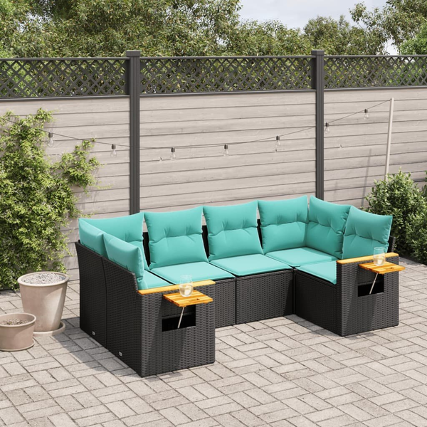 6 részes fekete polyrattan kerti ülőgarnitúra párnával