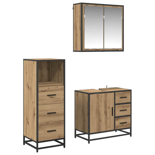 Set de mobilier pentru baie cu sertar 3 pcs stejar artizanal