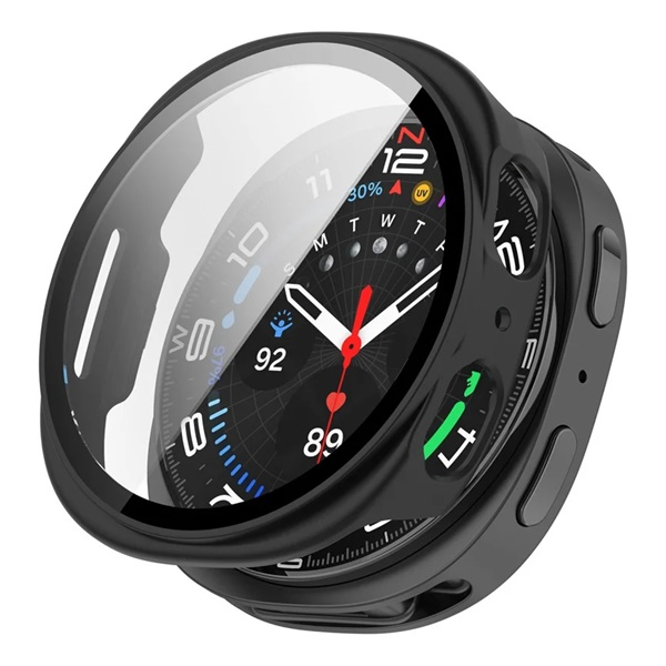 Műanyag keret (BUMPER, ütésállóság + kijelzővédő üveg) FEKETE Samsung Galaxy Watch 8 eSIM 44mm (SM-L335) / Galaxy Watch 8 44mm (SM-L330) "Gigapack csomagolás" (GP-172055)