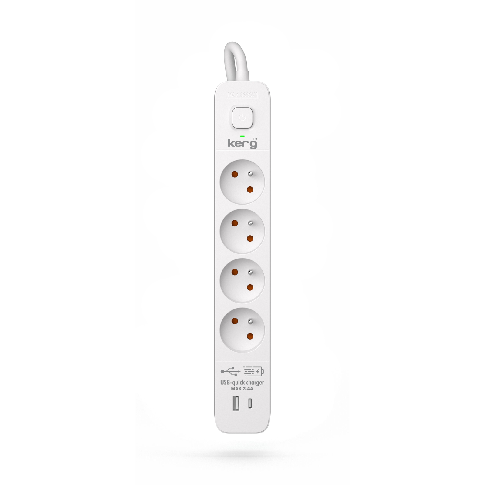 Kerg M02592 Túlfeszültségvédő Elosztó 4 aljzatos USB-C + USB-A 16A 1,5m - Fehér (M02592)