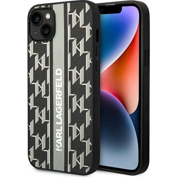 Karl Lagerfeld Monogram Stripe Apple iPhone 14 hátlap tok, szürke (KLD1141)