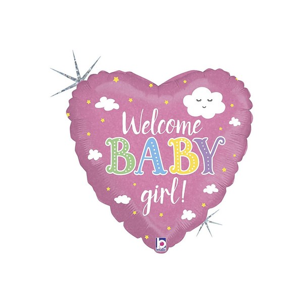45cm Welcome Baby Girl feliratos, hologrammos fólia lufi
