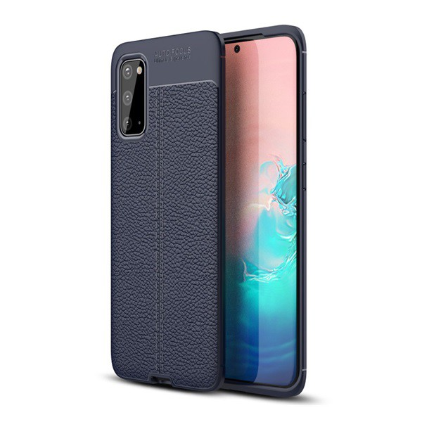 Szilikon telefonvédő (közepesen ütésálló, bőr hatású, varrás minta) SÖTÉTKÉK [Samsung Galaxy S20 5G (SM-G981U)]