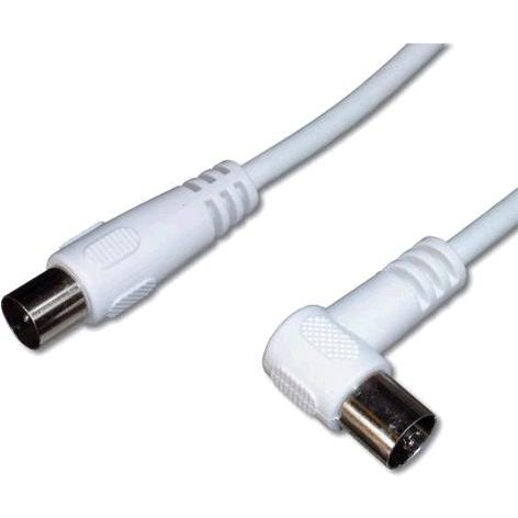 PREMIUMCORD Antenna kábel, koax, 90° hajlított csatlakozó, TV-hez,  2m, fehér