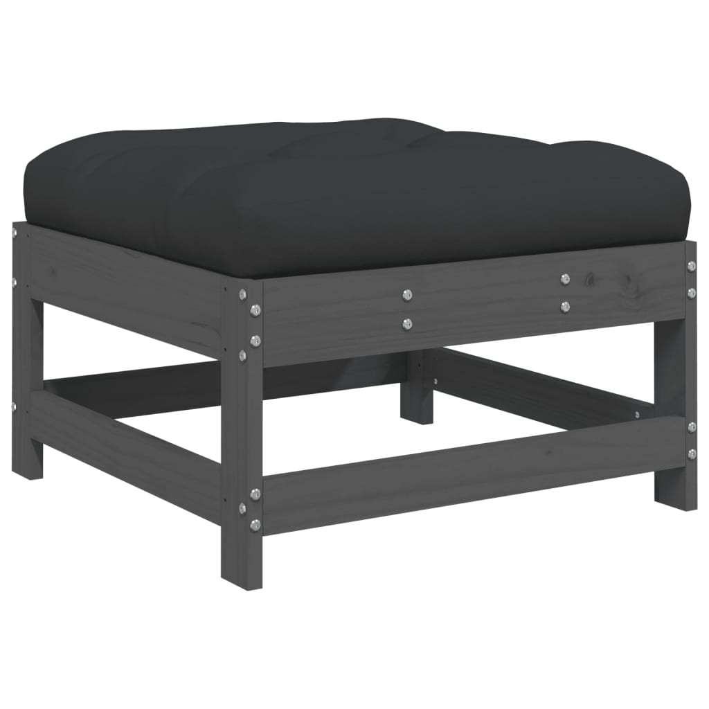 szürke tömör fenyőfa kerti lábzsámoly párnával (825557)