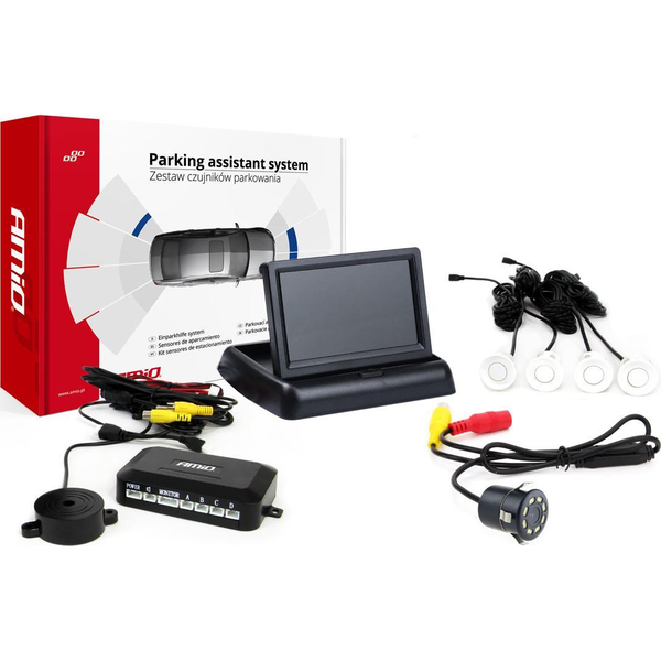  AMiO Zestaw czujników parkowania tft02 4,3" z kamerą hd-308-led 4 sensory białe