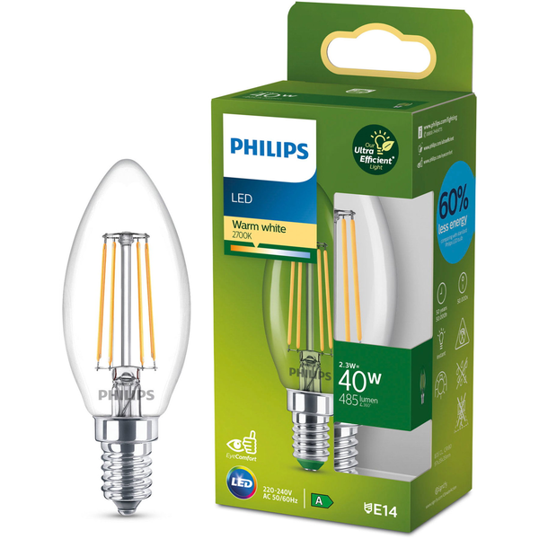 Philips LED 40 W, B35, E14, 2700 K, CL UE SRT4